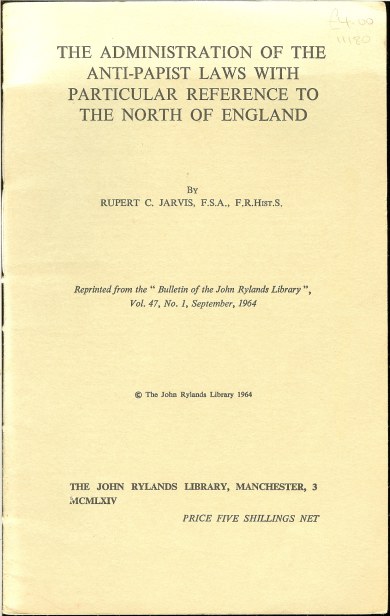 Image for THE ADMINISTRATION OF THE ANTI-PAPIST LAWS WITH PARTICULAR REFERENCE TO THE NORTH OF ENGLAND