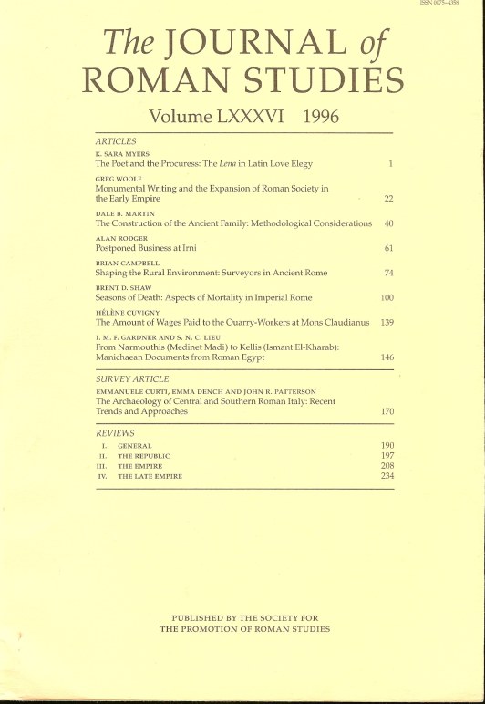 Image for THE JOURNAL OF ROMAN STUDIES: VOLUME LXXXVI 1996