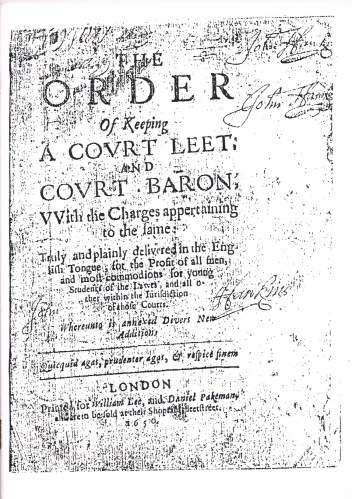 THE ORDER OF KEEPING A COURT LEET AND COURT BARON (1650) Image for THE ORDER OF KEEPING A COURT LEET AND COURT BARON (1650)