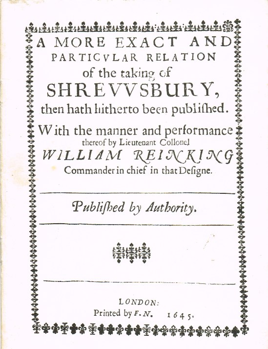 Image for A MORE EXACT AND PARTICULAR RELATION OF THE TAKING OF SHREWSBURY (1645)